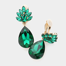 Teardrop Crystal Evening Clip On Earrings