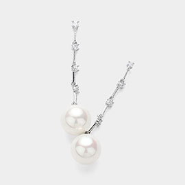 CZ Stone Pointed Dropdown Pearl Dangle Earrings