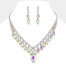 Marquise Stone Fringe Rhinestone Paved Necklace