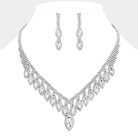 Marquise Stone Fringe Rhinestone Paved Necklace