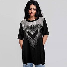 Bling Studded Heart Printed Half Sleeves Top