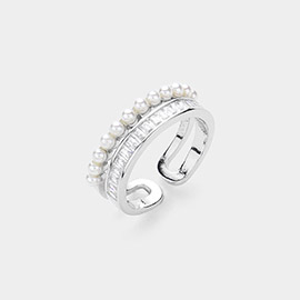 Pearl Paved Baguette Stone Embellished Ring