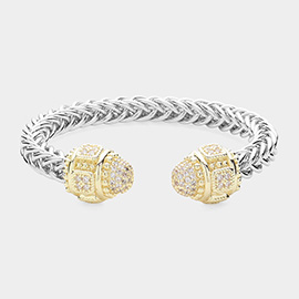 CZ Stone Tip Textured Metal Cuff Bracelet