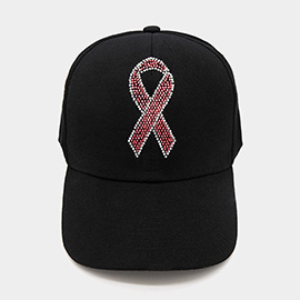 Pink Ribbon Bling Studded Pointed Baseball Cap