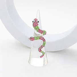 Rhinestone Paved Snake Coil Ring