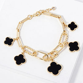 Gold Dipped Enamel Quatrefoil Charm Station Chain Bracelet