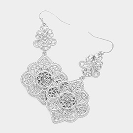 Metal Filligree Flower Link Dangle Earrings