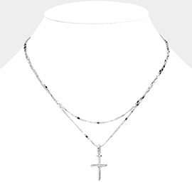 Metal Cross Pendant Pointed Layered Necklace