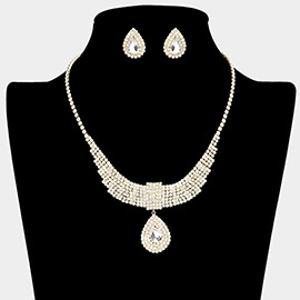 Teardrop Stone Pointed Rhinestone Paved U Shaped Necklace