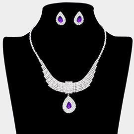 Teardrop Stone Pointed Rhinestone Paved U Shaped Necklace