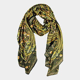 Abstract Pattern Printed Oblong Silky Satin Scarf Shawl