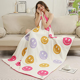 Multicolor Happy Face Reversible Throw Blanket