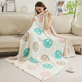 Multicolor Happy Face Reversible Throw Blanket