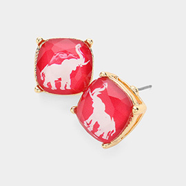 Elephant Printed Cushion Square Stud Earrings