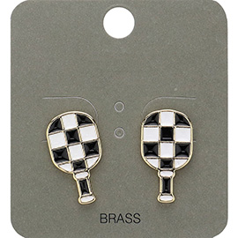 Enamel Checkered Pickleball Paddle Stud Earrings