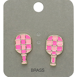 Enamel Checkered Pickleball Paddle Stud Earrings