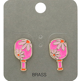 Enamel Flower Pickleball Paddle Stud Earrings