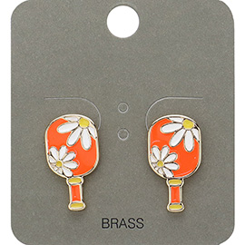 Enamel Flower Pickleball Paddle Stud Earrings