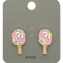 Enamel Flower Pickleball Paddle Stud Earrings