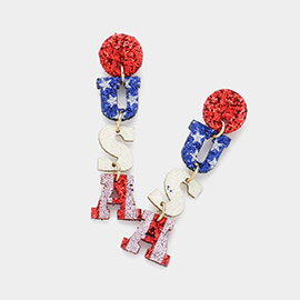 American USA Sequin Message Link Dropdown Earrings