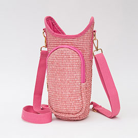 Woven Basket Tumbler Carrier Holder Crossbody Bag