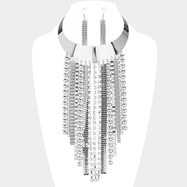 Metal Ball Chain Rhinestone Fringe Evening Choker Necklace