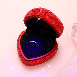 LED Light Bling Studded Heart Shaped Jewelry Ring Case