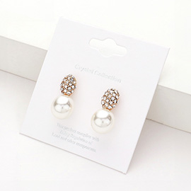 Crystal Paved Pearl Drop Stud Earrings