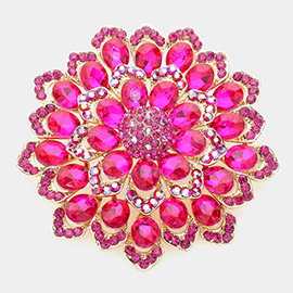 Glass Stone Embellished Flower Pin Brooch