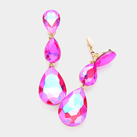 Teardrop Glass Crystal Drop Evening Clip On Earrings