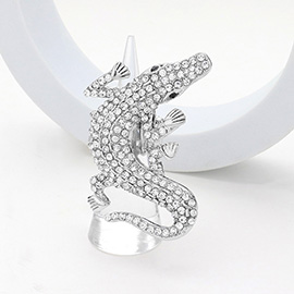 Rhinestone Paved Alligator Pointed Stretch Ring