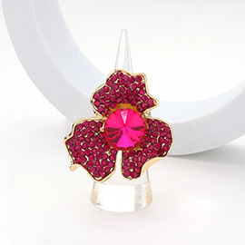 Round Stone Pointed Rhinestone Paved Flower Stretch Ring