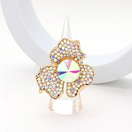 Round Stone Pointed Rhinestone Paved Flower Stretch Ring