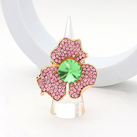 Round Stone Pointed Rhinestone Paved Flower Stretch Ring