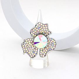 Round Stone Pointed Rhinestone Paved Flower Stretch Ring