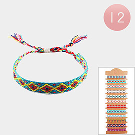 12PCS - Bohemian Aztec Pattern Braided Cinch Pull Tie Bracelets