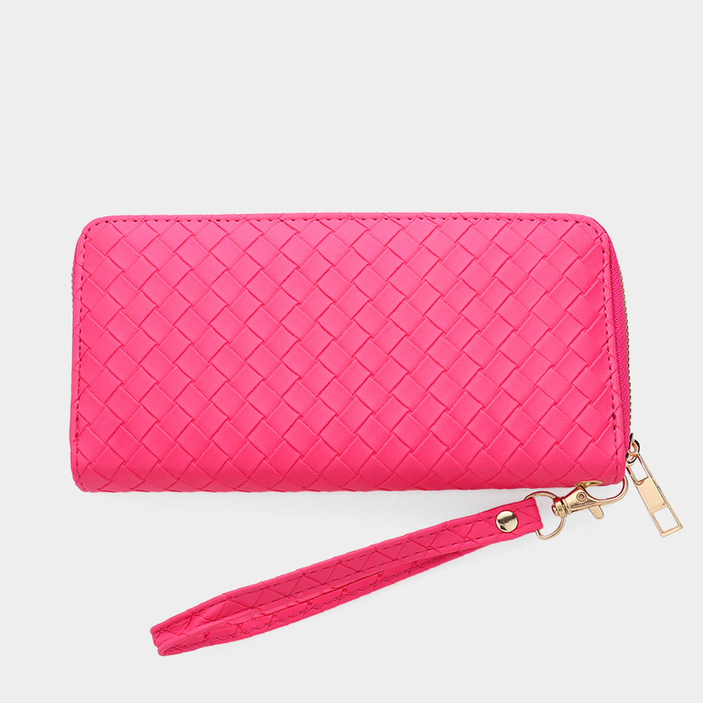 Faux Leather Basket Weave Wallet with Wristlet