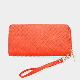 Faux Leather Basket Weave Wallet with Wristlet