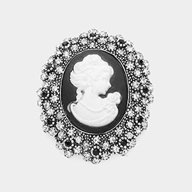 Rhinestone Paved Embellished Cameo Pointed Pin Brooch