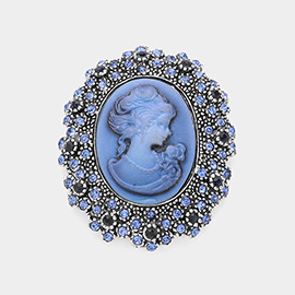 Rhinestone Paved Embellished Cameo Pointed Pin Brooch