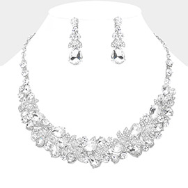 Teardrop Stone Cluster Embellished Evening Necklace