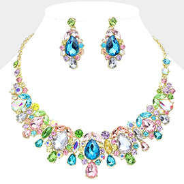 Round Glass Stone Cluster Embellished Evening Collar Necklace