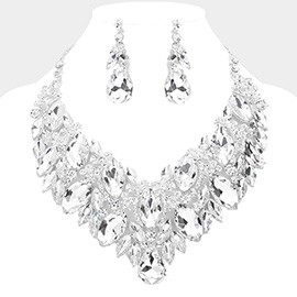 Teardrop Glass Stone Pointed Marquise Stone Cluster Embellished Evening Necklace