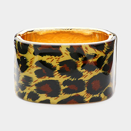 Celluloid Acetate Leopard Hinged Bangle Bracelet