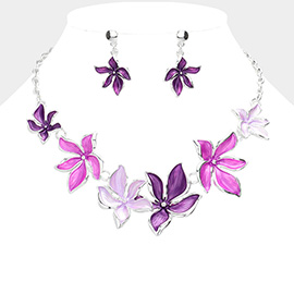 Colored Metal Flower Bib Necklace