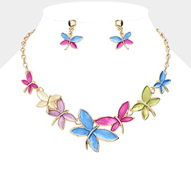 Colored Metal Dragonfly Bib Necklace