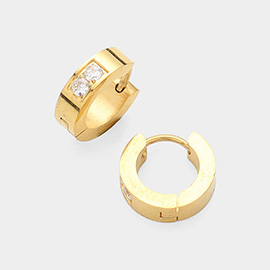 CZ Stone Pointed Stainless Steel Huggie Hoop Earrings