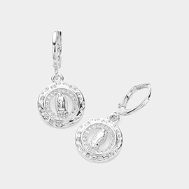 CZ Stone Paved Virgin Mary Charm Dangle Huggie Earrings