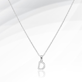 -D- Stainless Steel CZ Stone Paved Monogram Pendant Necklace