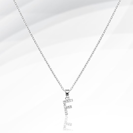 -F- Stainless Steel CZ Stone Paved Monogram Pendant Necklace